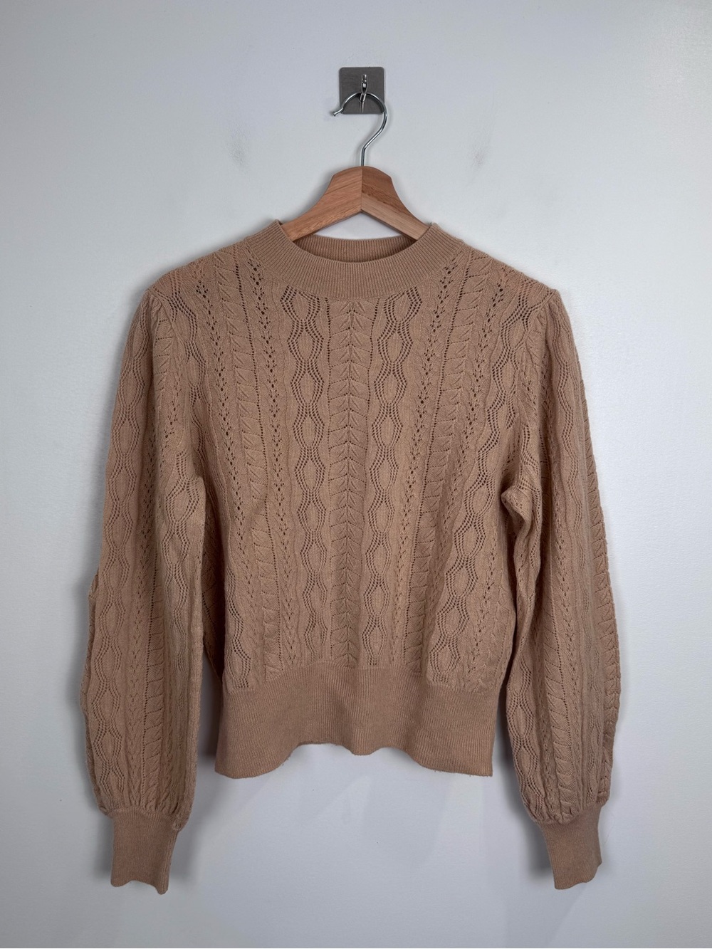 Demylee x J. Crew Women Pointelle Puff Sleeve Wool Sweater Size Small
